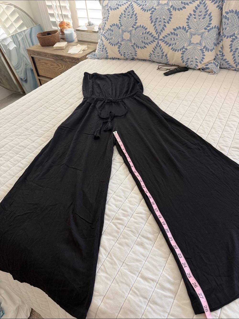 Elan Black Strapless Wide-Leg Jumpsuit with Drawstring S
